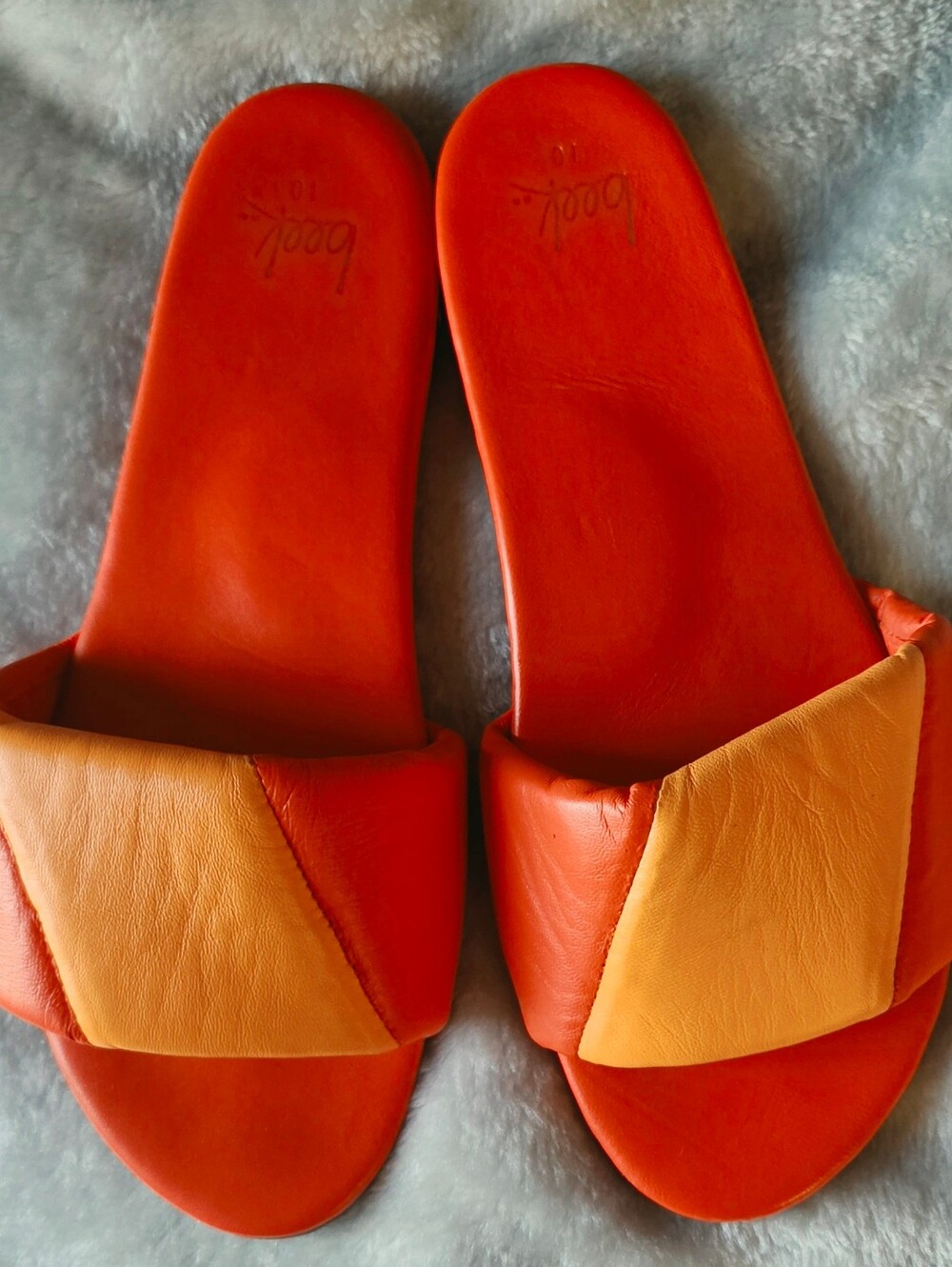 beek Two-Tone Orange and Tan Slide Sandals
